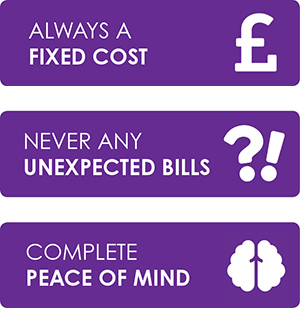 Fixed cost, unexpected bills, and peace of mind infographics